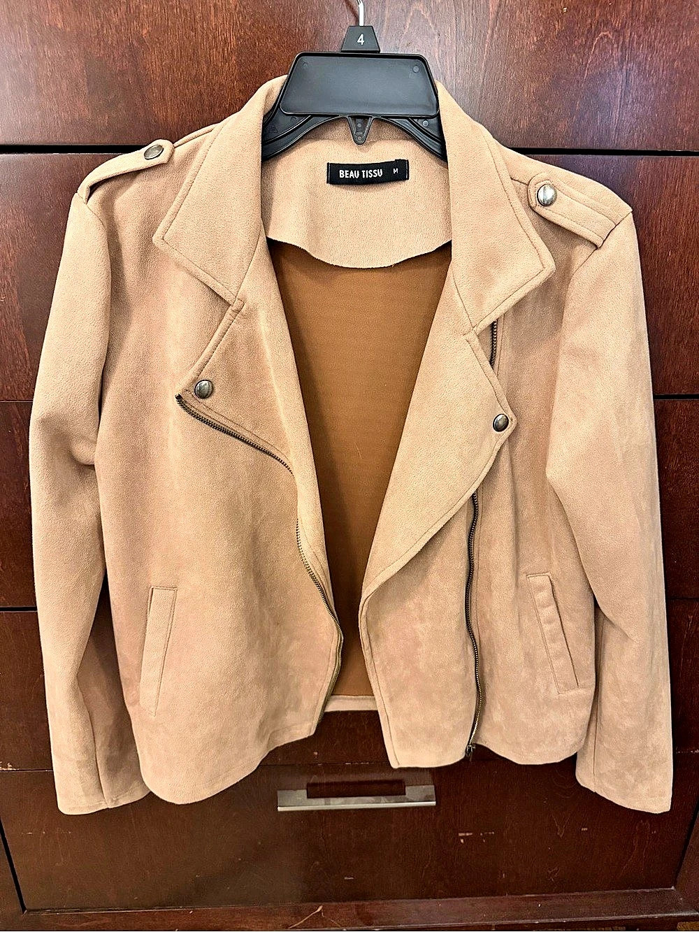 Beau Tissu Suede Moto Jacket in Brown Size Medium Like New